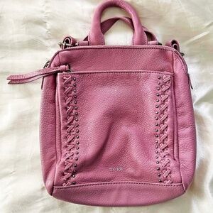 SATCHEL/MINI BACKPACK CONVERTIBLE by THE SAK, LEATHER, MAUVE, TOP ZIPPER CLOSURE